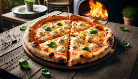 Quattro Formaggi pizza, freshly baked and ready to enjoy