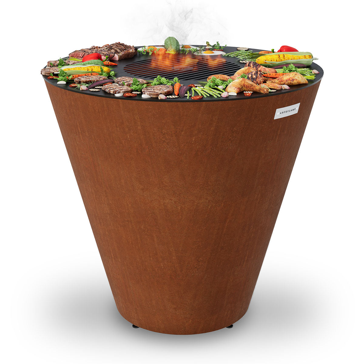 Arteflame One Series 40″ — XXL Flat-Top Charcoal Grill & Fire Bowl (Single-Piece CORTEN Body)