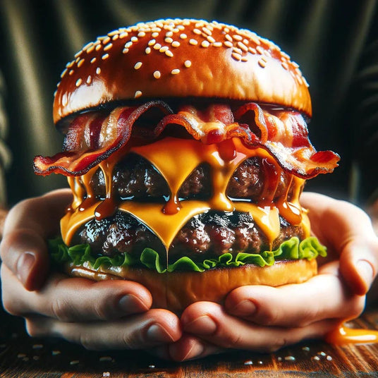 Giant juicy hamburger with cheese and sauce