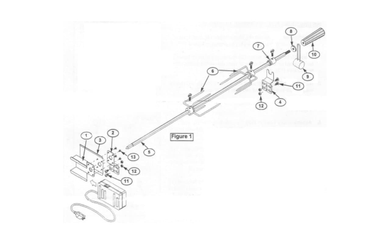 Extra Rotisserie draadloze motor, spit, vorken en beugelset.