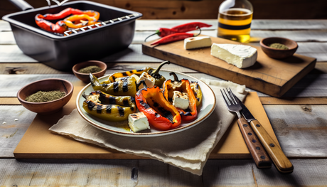 Albanian Spicy Grilled Peppers with Feta