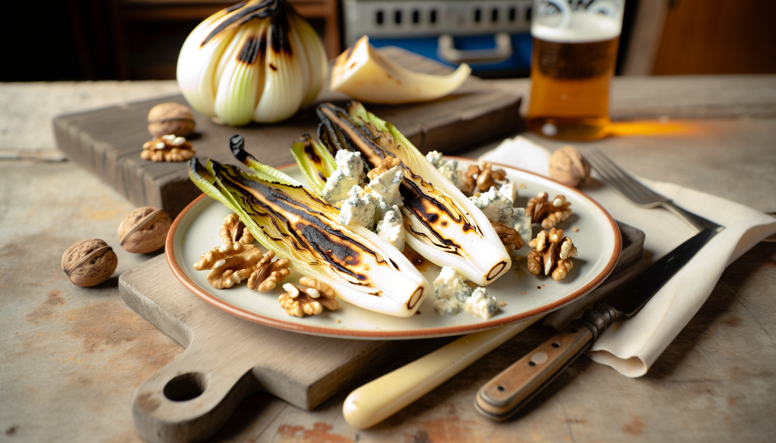 Italian Grilled Endives with Walnuts and Gorgonzola