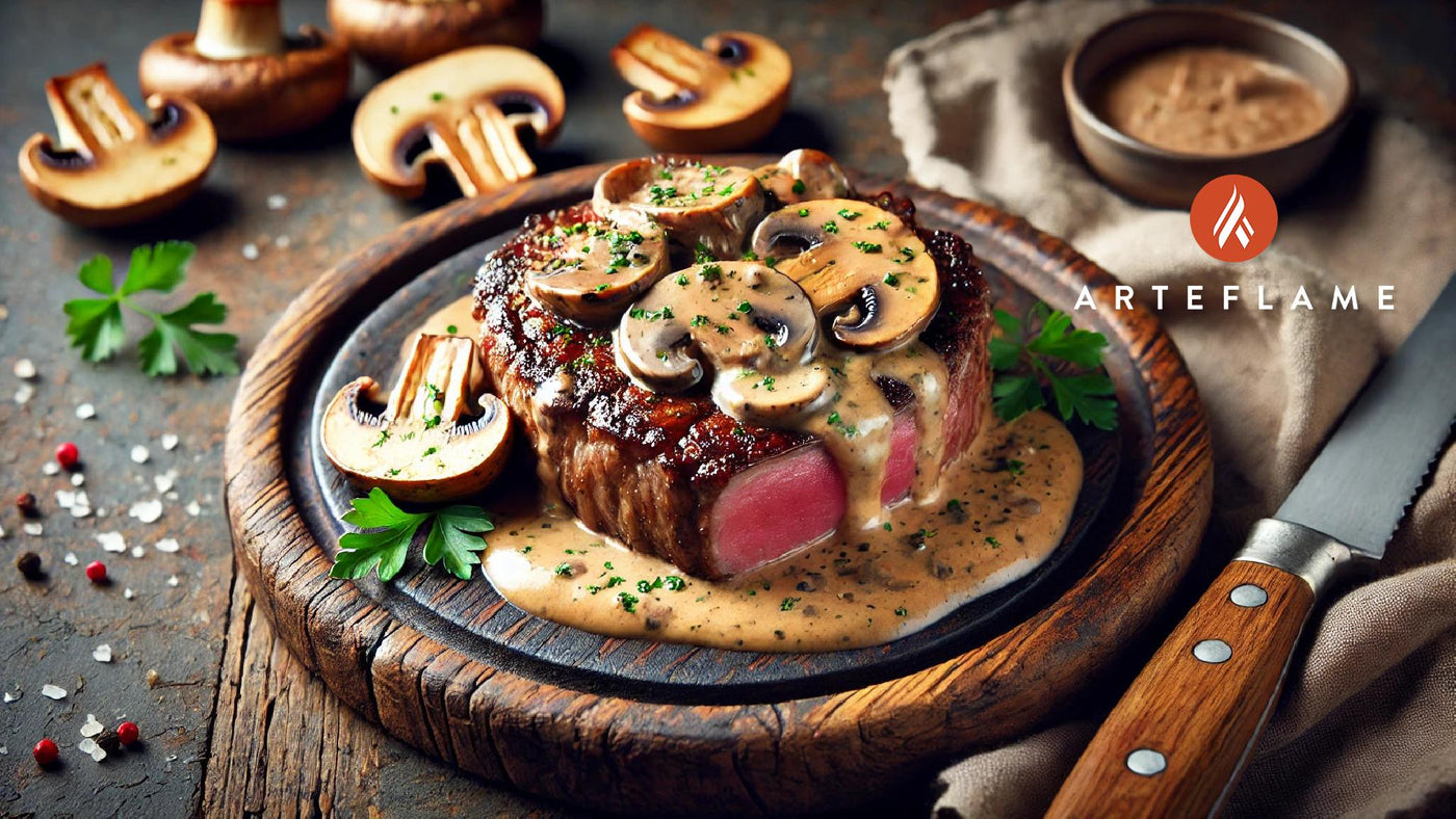 Grilled Steak with Mushroom Sauce on the Arteflame Grill