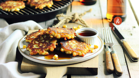 Grilled Connecticut Corn Fritters with Maple Syrup