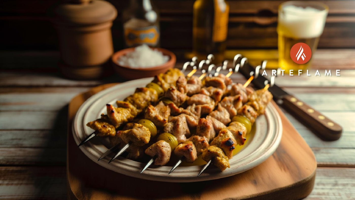 Greek Chicken Souvlaki Skewers with Mustard