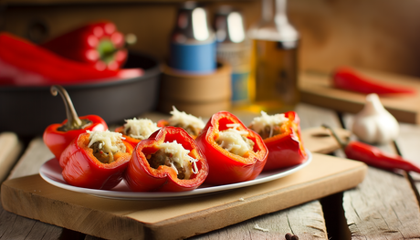 Albanian Grilled Hot Red Peppers Stuffed with Cheese