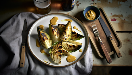 British Grilled Cabbage Wedges with Mustard Dressing