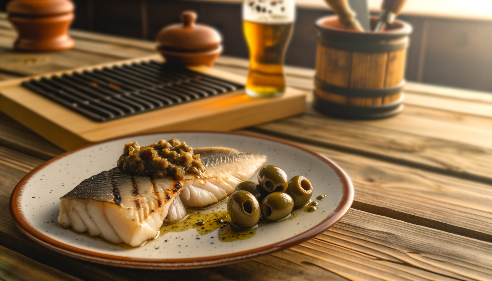 Spanish Grilled Hake with Olive Tapenade