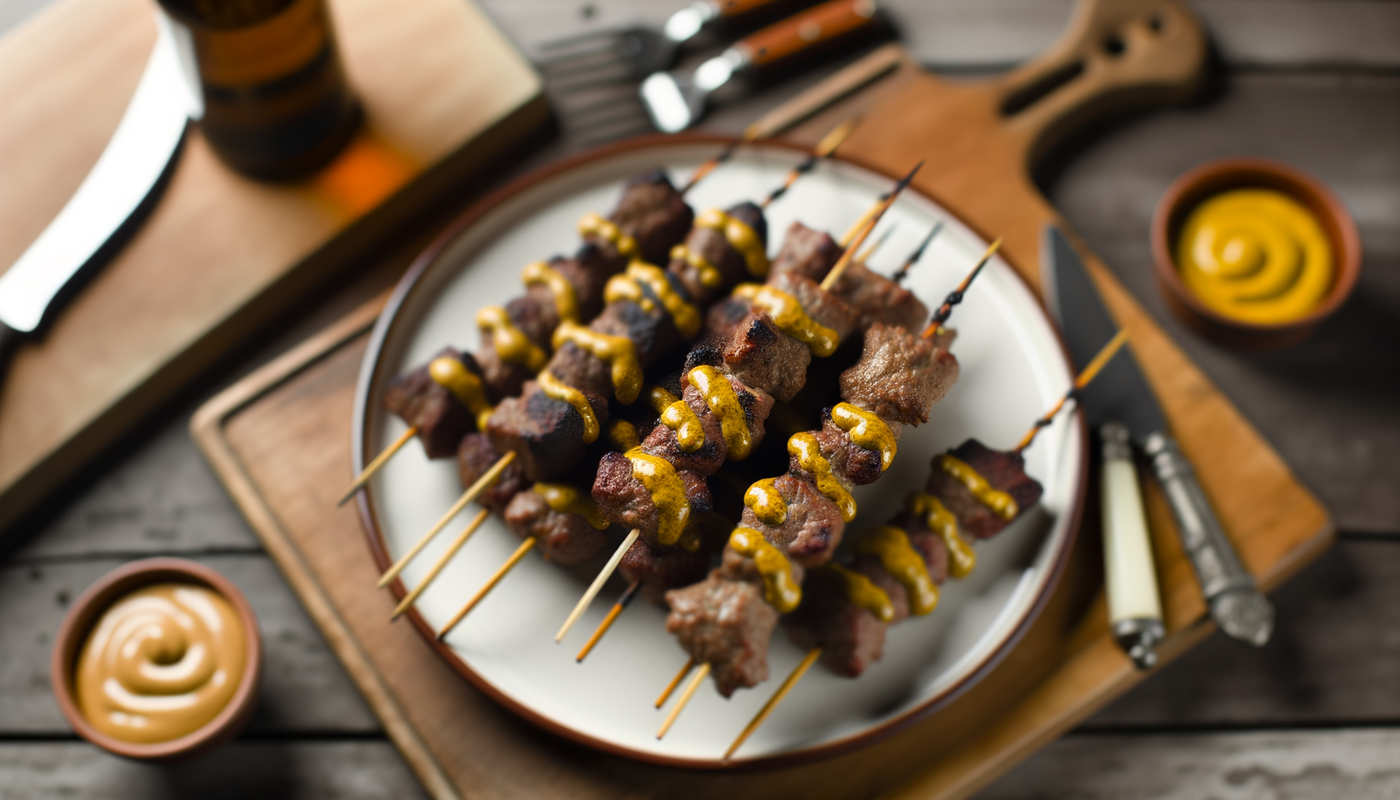 Grilled Swedish Meat Skewers with Mustard Sauce