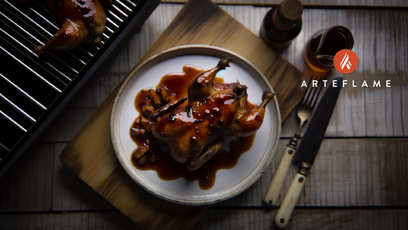 BBQ Quail with Delaware Peach Bourbon Glaze