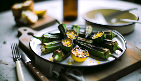 Charred Georgia Okra with Lemon Zest on the Grill