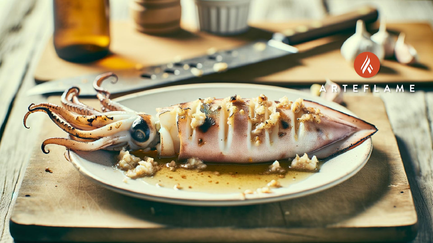 Greek Grilled Whole Squid with Garlic Butter Sauce
