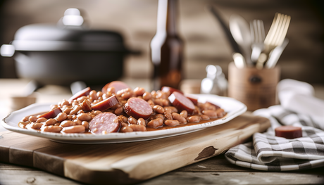 Kansas-Style BBQ Baked Beans with Smoked Sausage