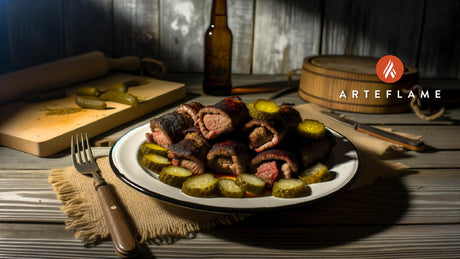 Polish Charred Beef Rolls with Pickles on the Grill