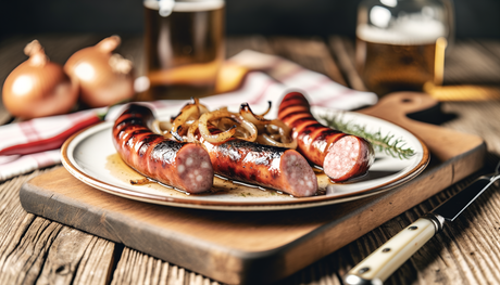 Grilled Polish Kielbasa with Caramelized Onions