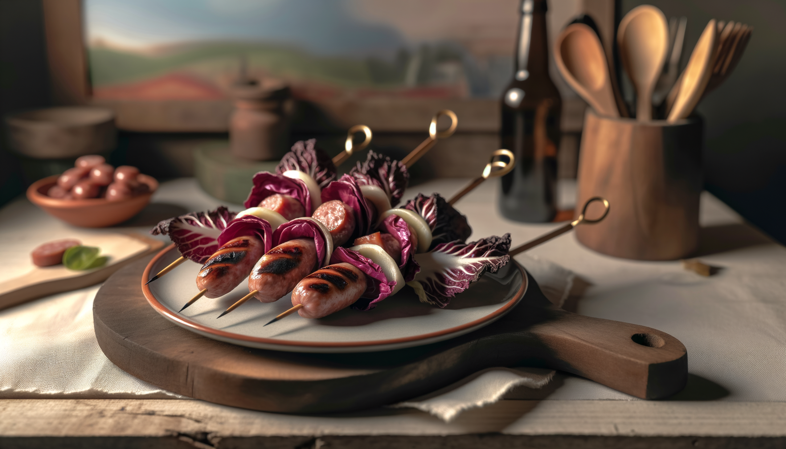 Italian Treviso Radicchio and Sausage Skewers