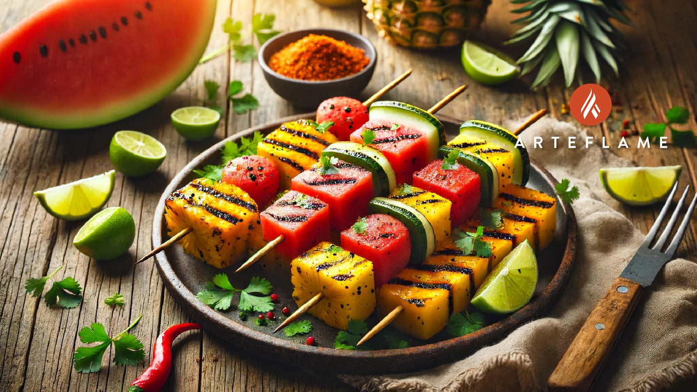 Grilled Watermelon, Pineapple and Mango Skewers with Chili and Lime