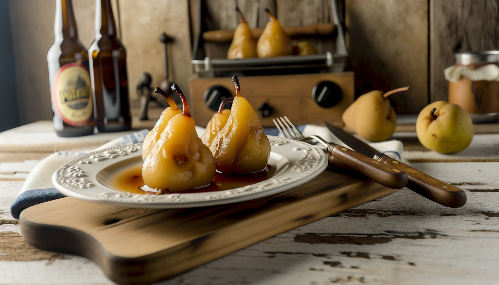 German Mulled Wine Poached Pears on the Grill