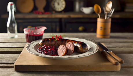 Finnish Mustamakkara Sausage with Lingonberry Sauce