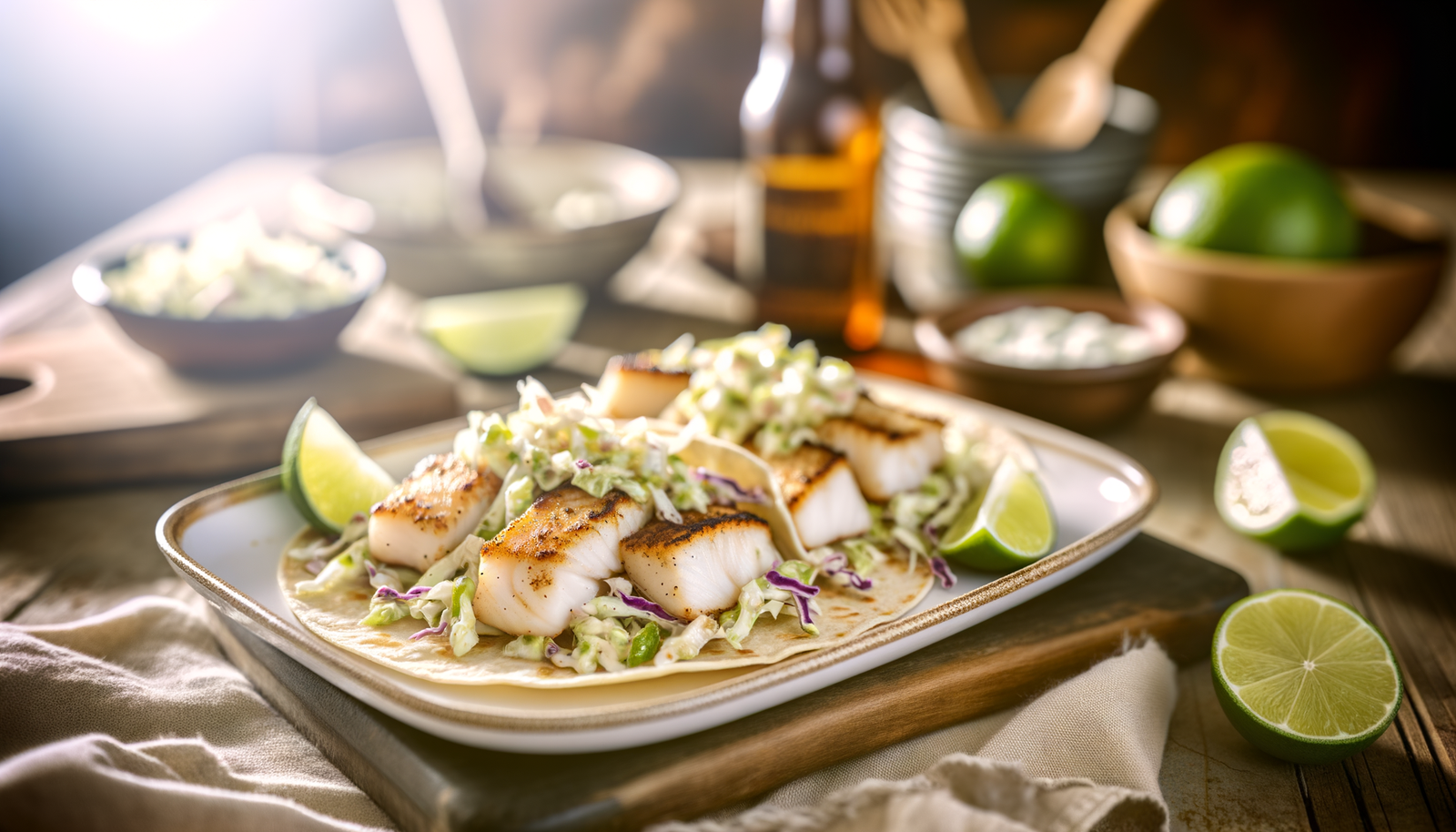 Alaskan Grilled Halibut Tacos with Zesty Lime Sauce