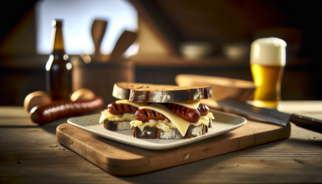 German Grilled Pumpernickel Sandwich with Käsekrainer