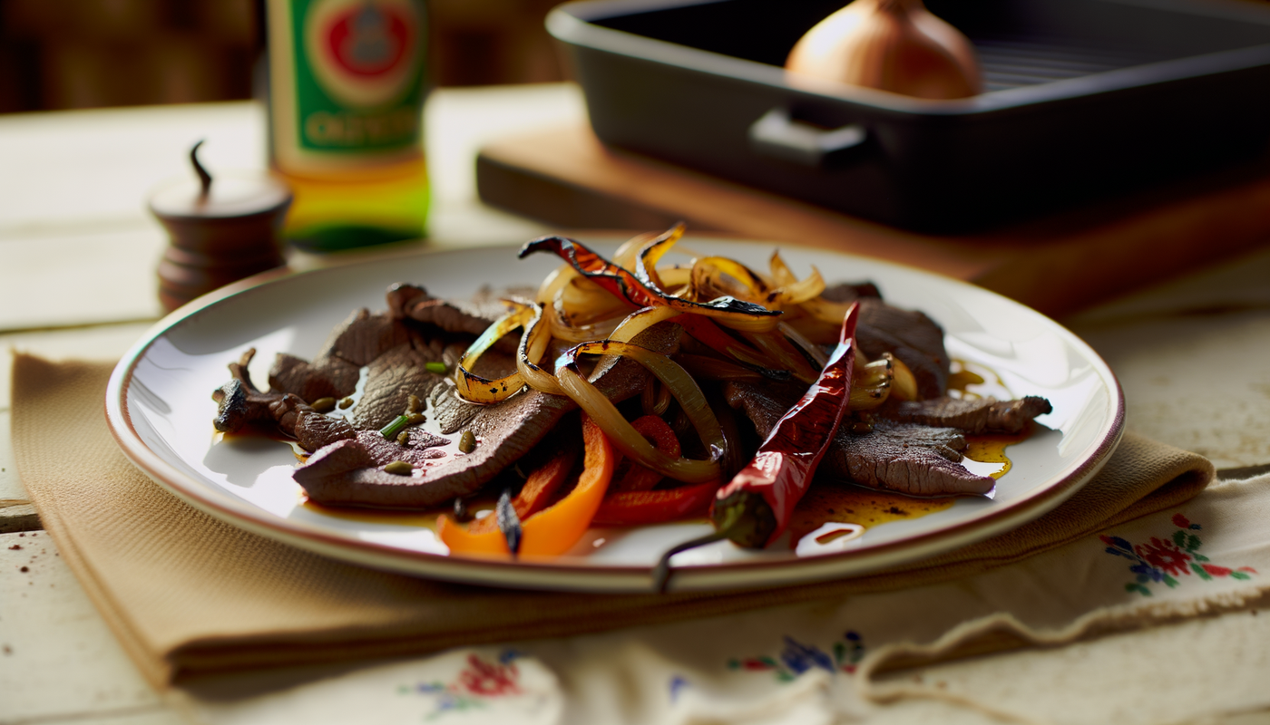 Albanian Style Grilled Veal Liver with Onions & Peppers