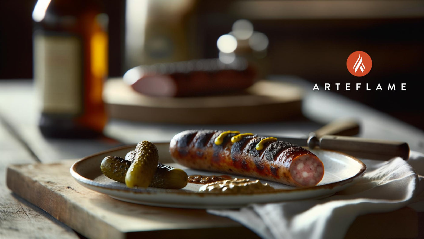 Grilled Swedish Smoked Sausage with Mustard & Pickles