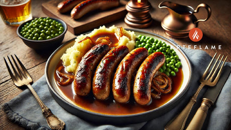 Grilled Bangers and Mash with Onion Gravy on the Arteflame