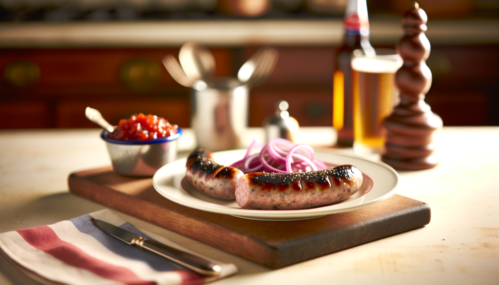 British Grilled Cumberland Sausages with Red Onion Relish