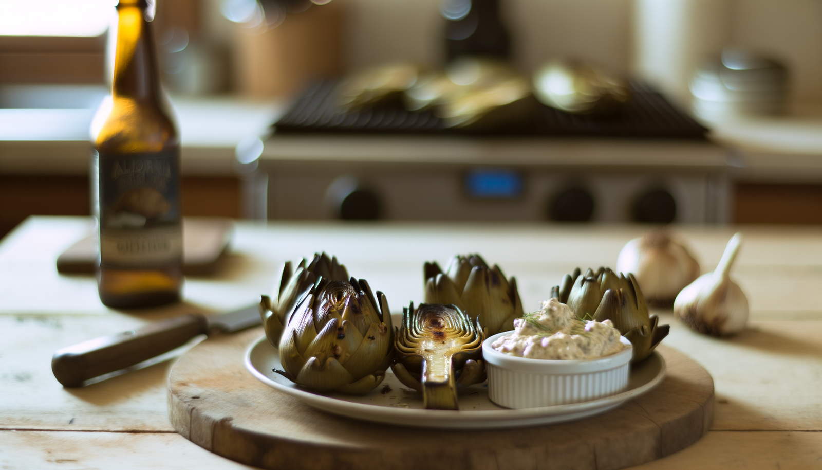 California Grilled Artichokes with Garlic Dip