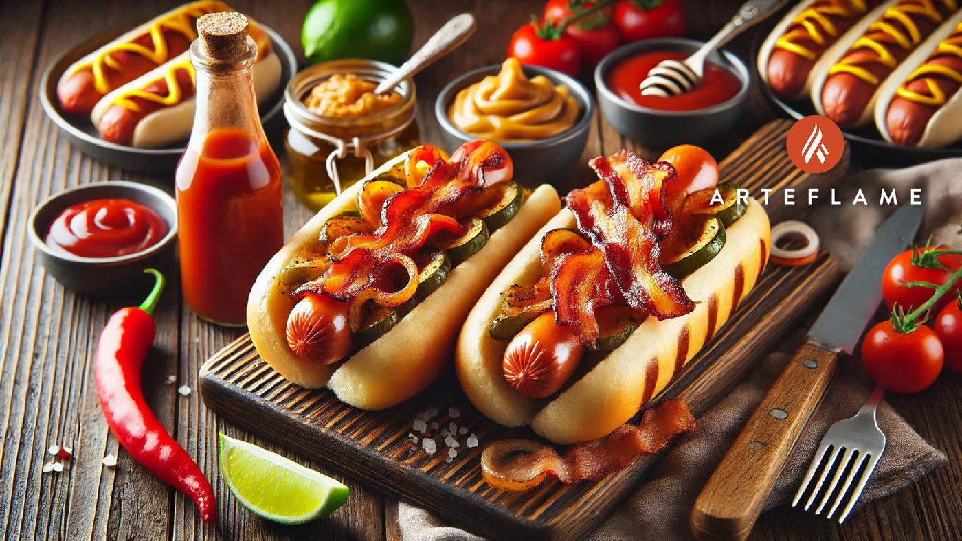 Grilled Bacon-Wrapped Hot Dogs with Cheese | Arteflame Recipe