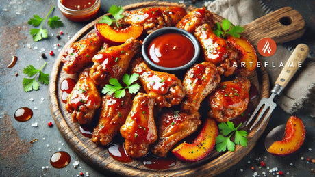 Kinder's Bourbon Peach BBQ Wing Sauce Grilled Chicken Wings on Arteflame Grill