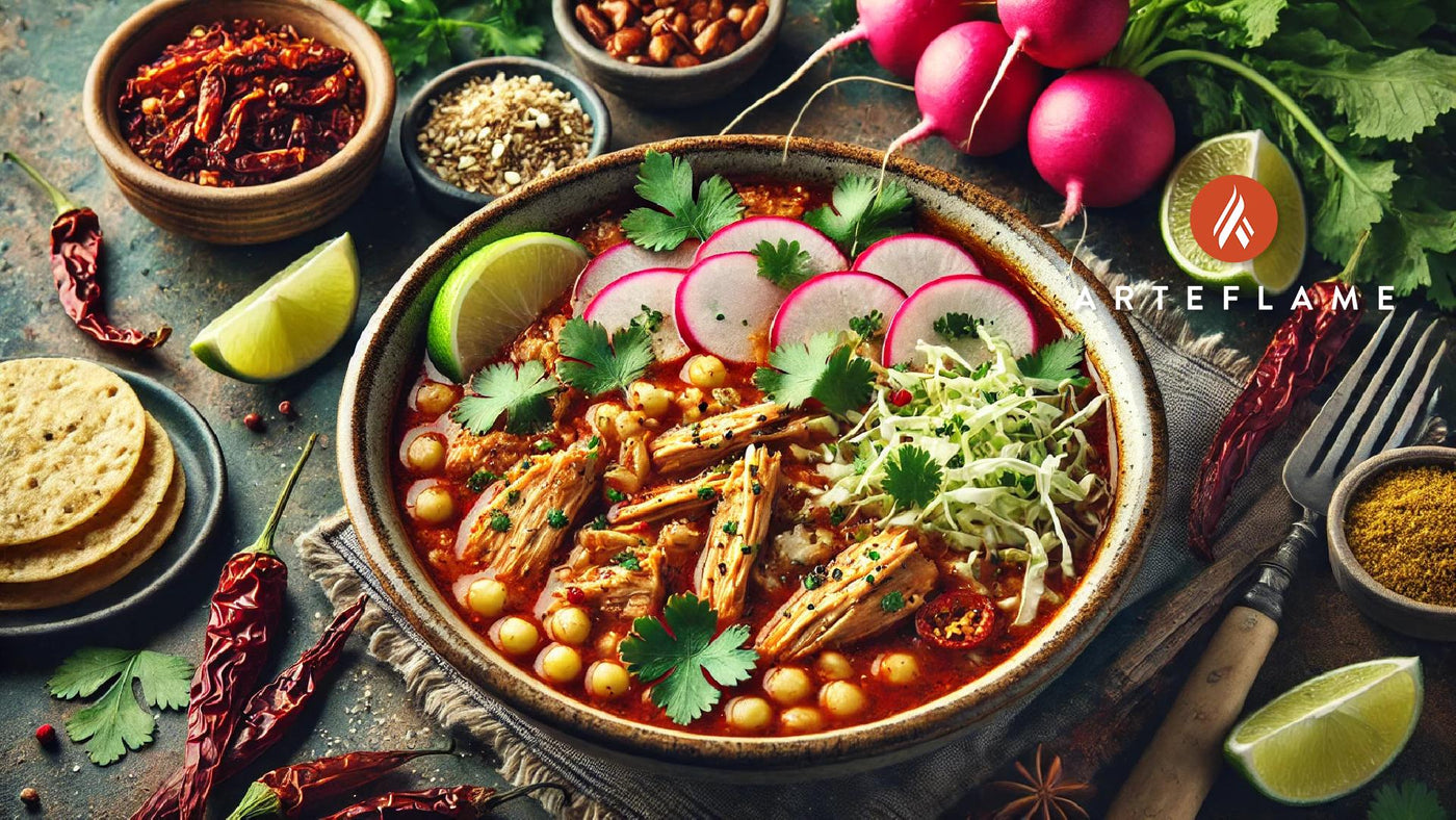Grilled Chicken Pozole with Hominy and Lime | Arteflame Recipe