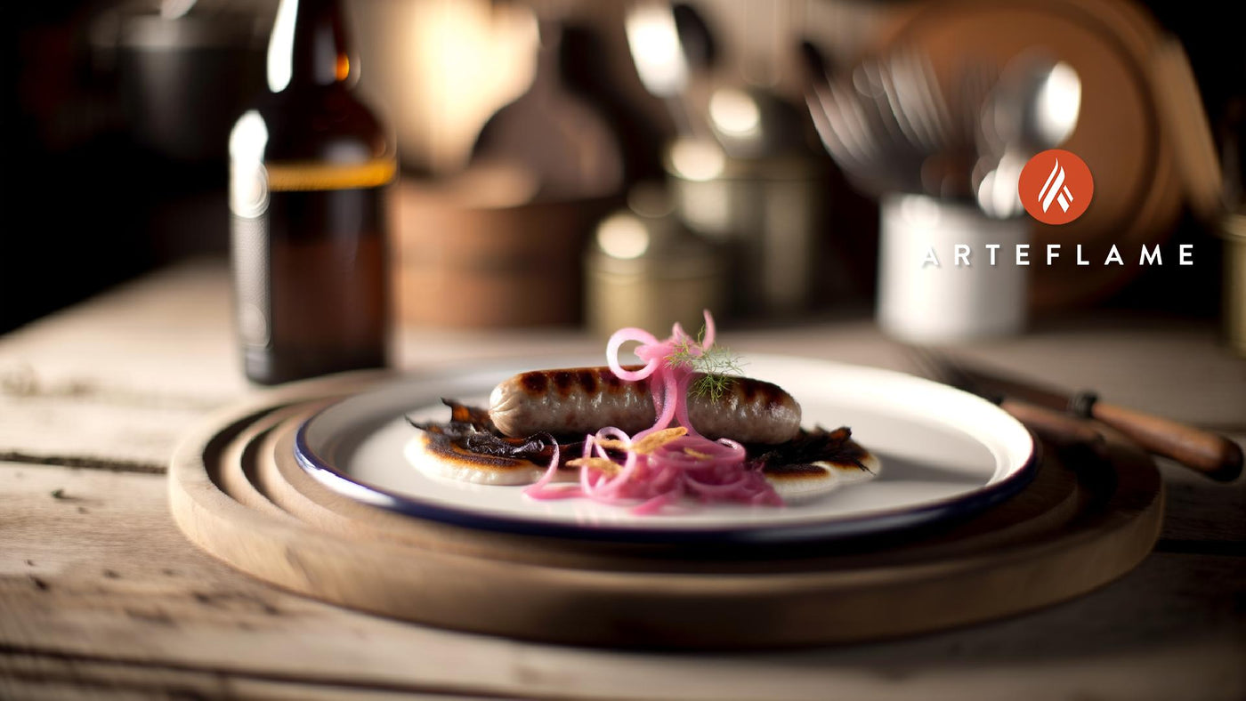 Swedish Beef Sausage on the Grill with Pickled Red Onion