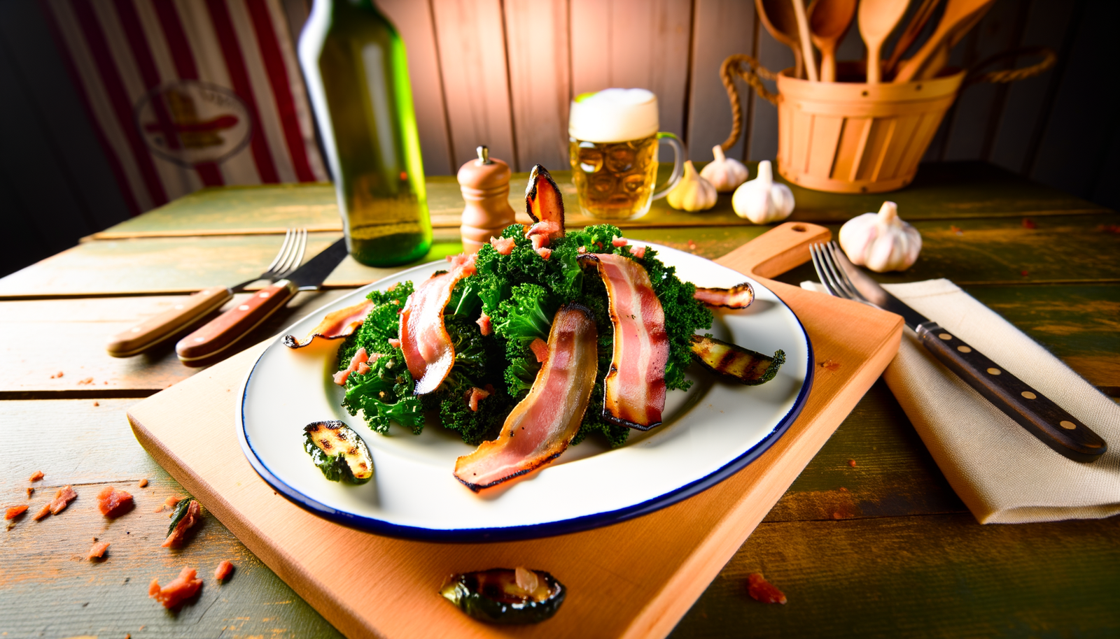 French-Style Grilled Kale with Bacon