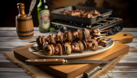 Finnish Wild Mushroom & Onion Skewers on the Grill