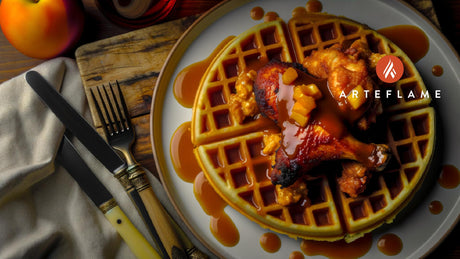 Georgia BBQ Chicken and Waffles with Peach Barbecue Drizzle