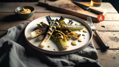 British Smoky Charred Leeks with Mustard Dressing