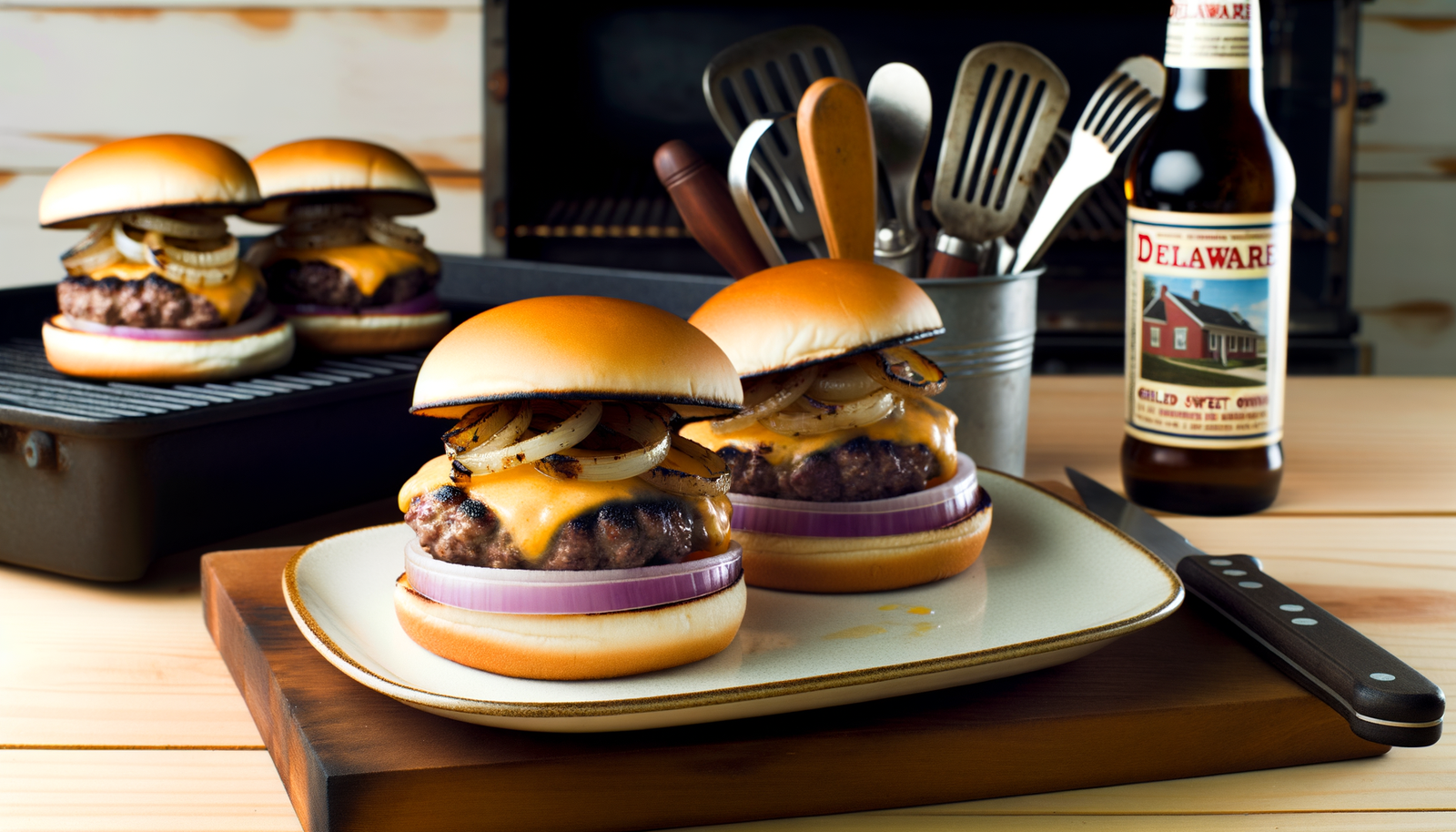 Delaware Grilled Sweet Onion & Cheddar Burgers