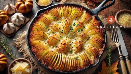 Hasselback Potato Gratin with Gruyère and Parmesan Cheese on the Arteflame Grill