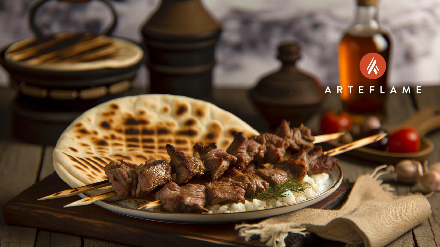 Greek Grilled Lamb Kebab with Pita on Arteflame