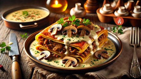 Crespelle with Meat, Mushroom &amp; Béchamel Sauce on the Arteflame Grill