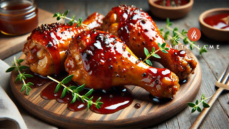 Grilled BBQ Chicken Drumsticks with Maple Bourbon Glaze on the Arteflame