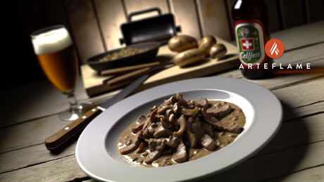 Grilled Swiss Züri Geschnetzeltes with Creamy Mushroom Sauce