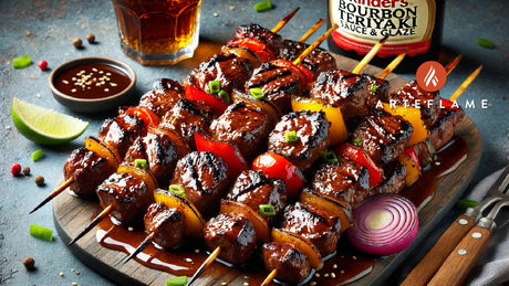 Kinder's Bourbon Teriyaki Sauce and Glaze Grilled Steak Skewers on Arteflame Grill