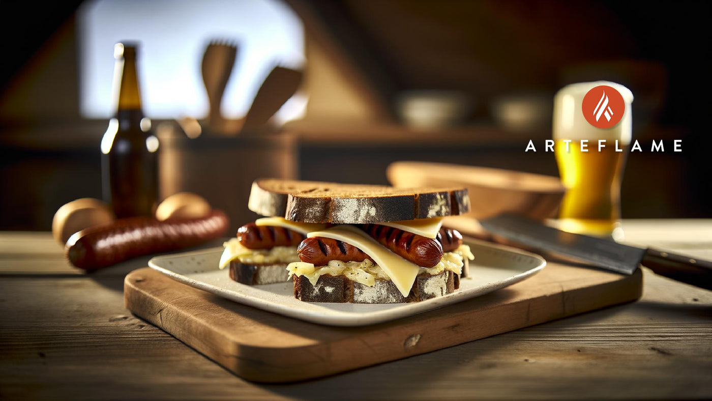 German Grilled Pumpernickel Sandwich with Käsekrainer