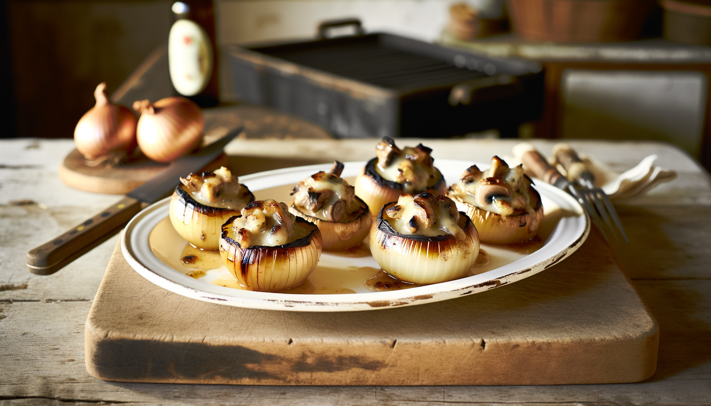 Swedish Mushroom and Cheese Stuffed Grilled Onions