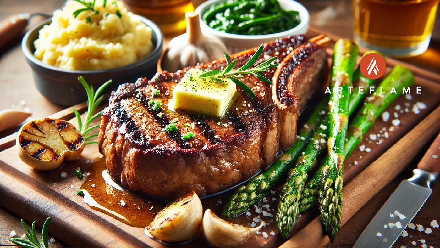 Grilled Bone-In Strip Steak with Garlic Rosemary Butter