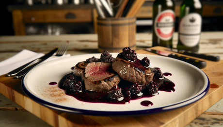 British Seared Venison Steaks with Blackberry Sauce