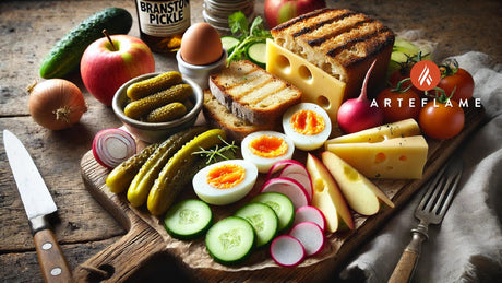 Grilled Ploughman’s Lunch with Cheddar, Bread, and Pickles